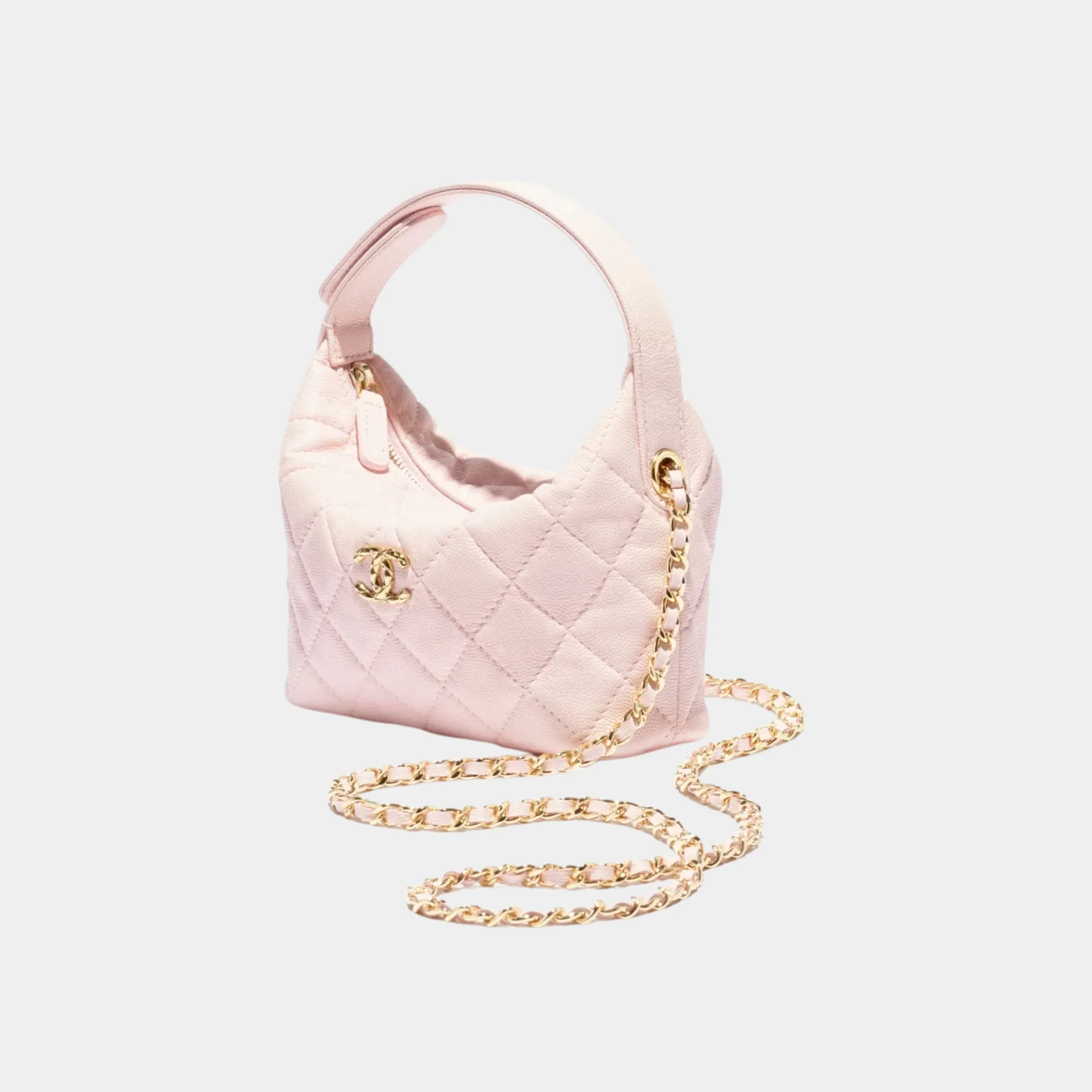 Clutch With Chain in Grained Shiny Calfskin