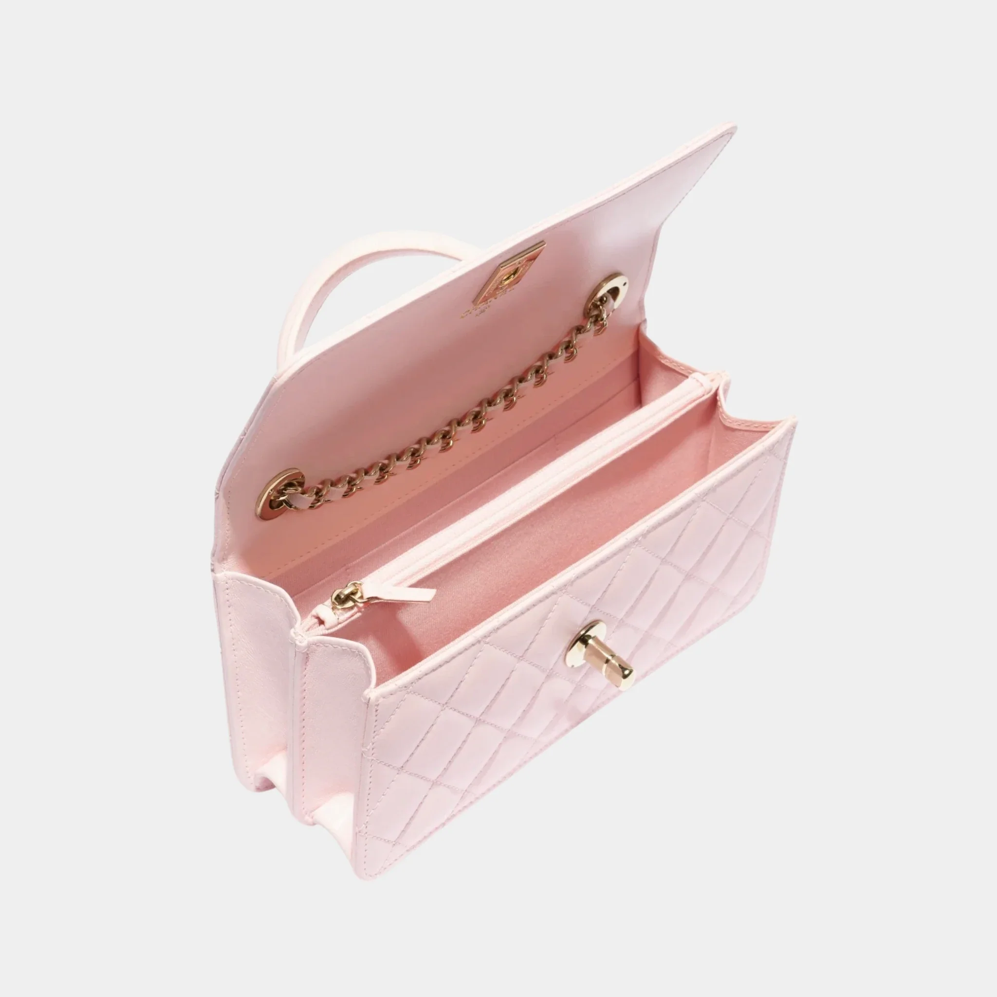 Clutch With Chain Lambskin in Light Pink - Image 2
