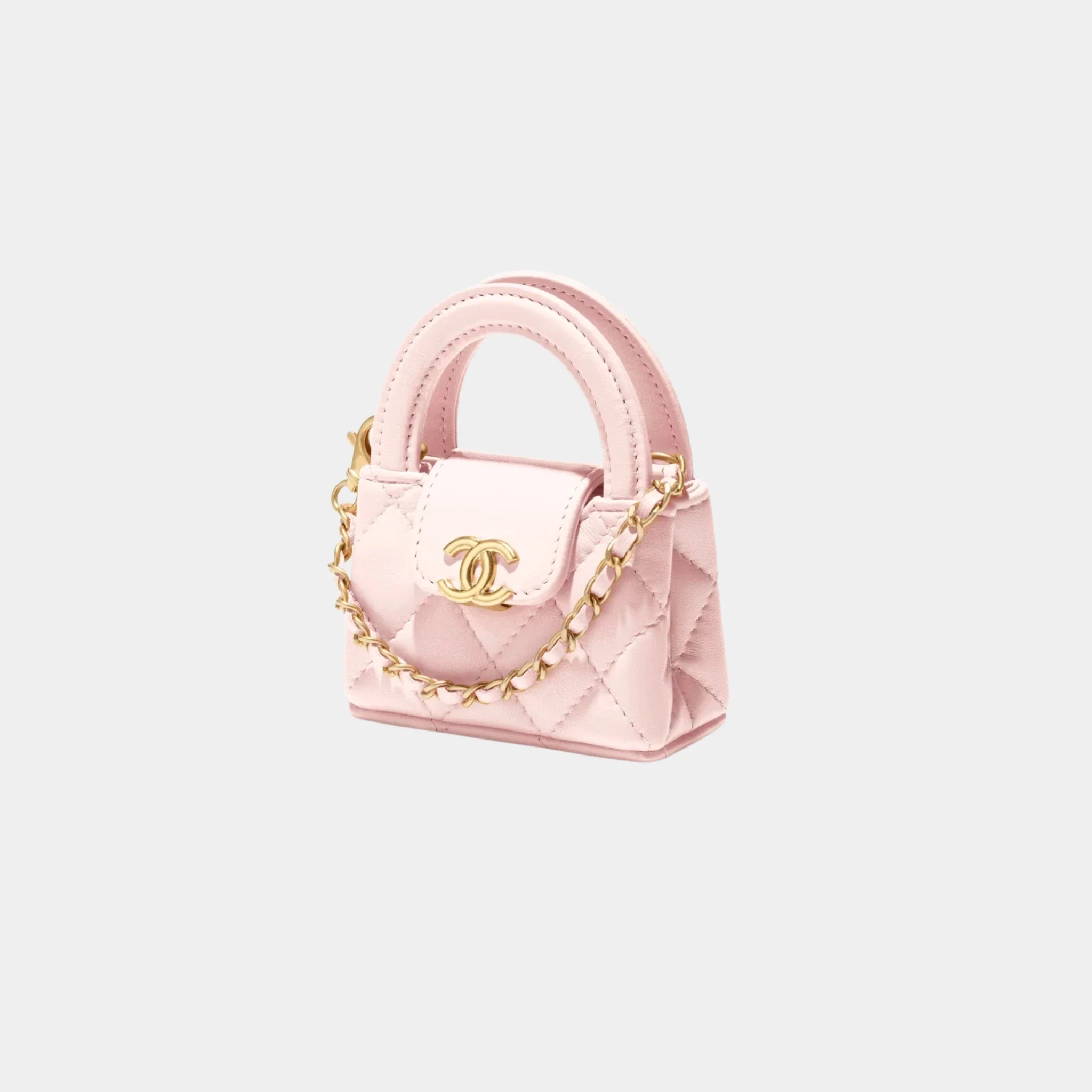 Mini Bag Charm Shiny Lambskin & Gold-Tone Metal