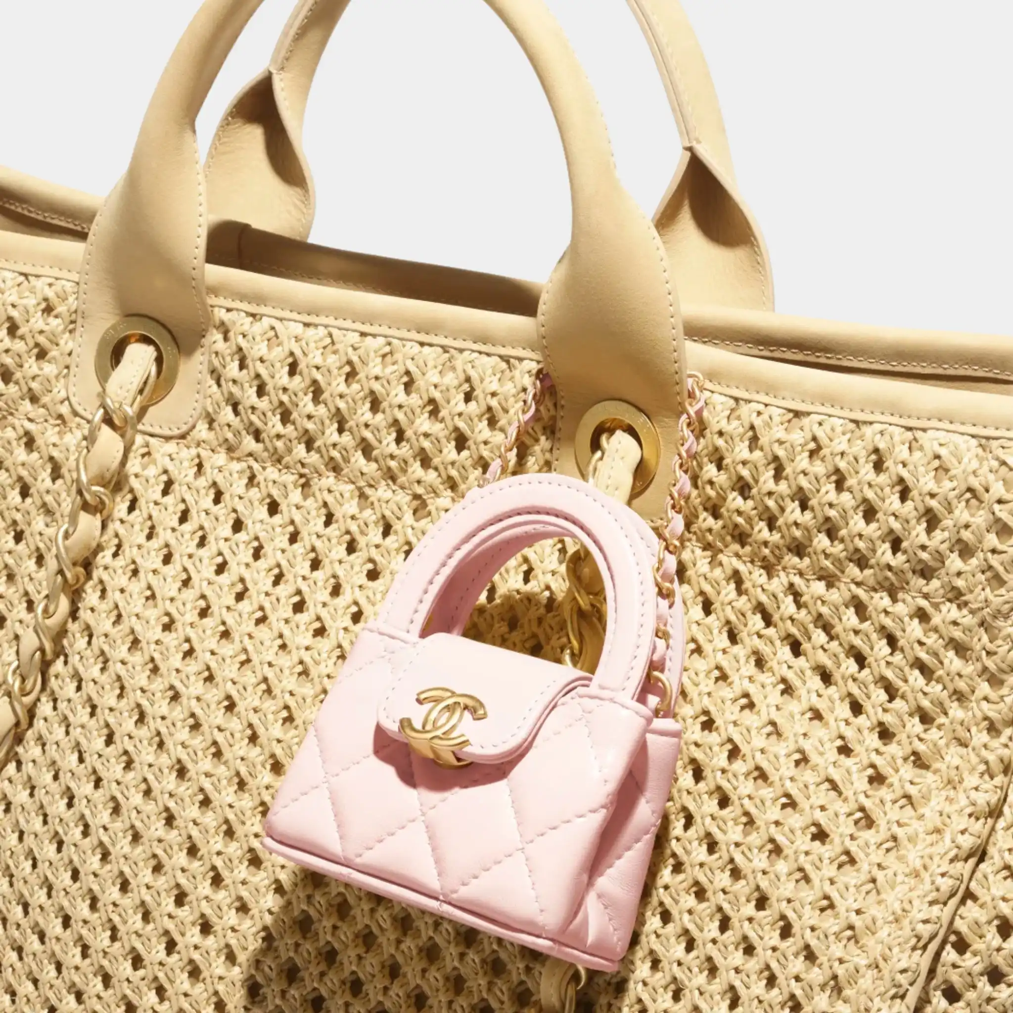 Mini Bag Charm Shiny Lambskin & Gold-Tone Metal - Image 3