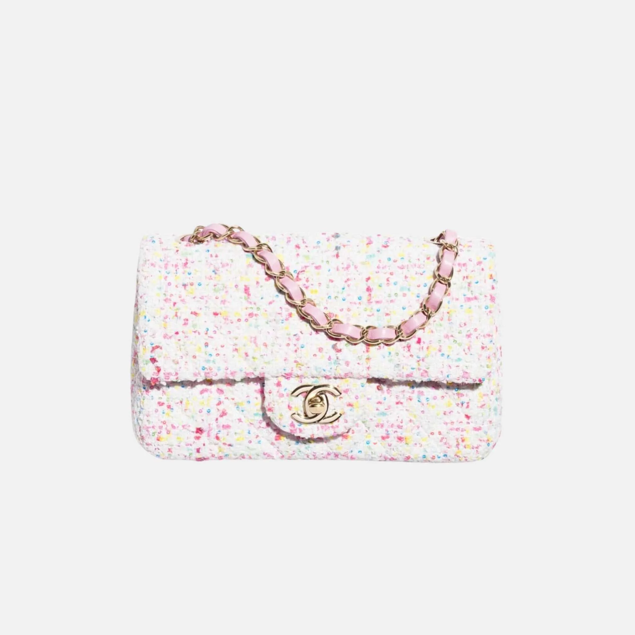 Mini Classic Handbag In Tweed And Gold Metal