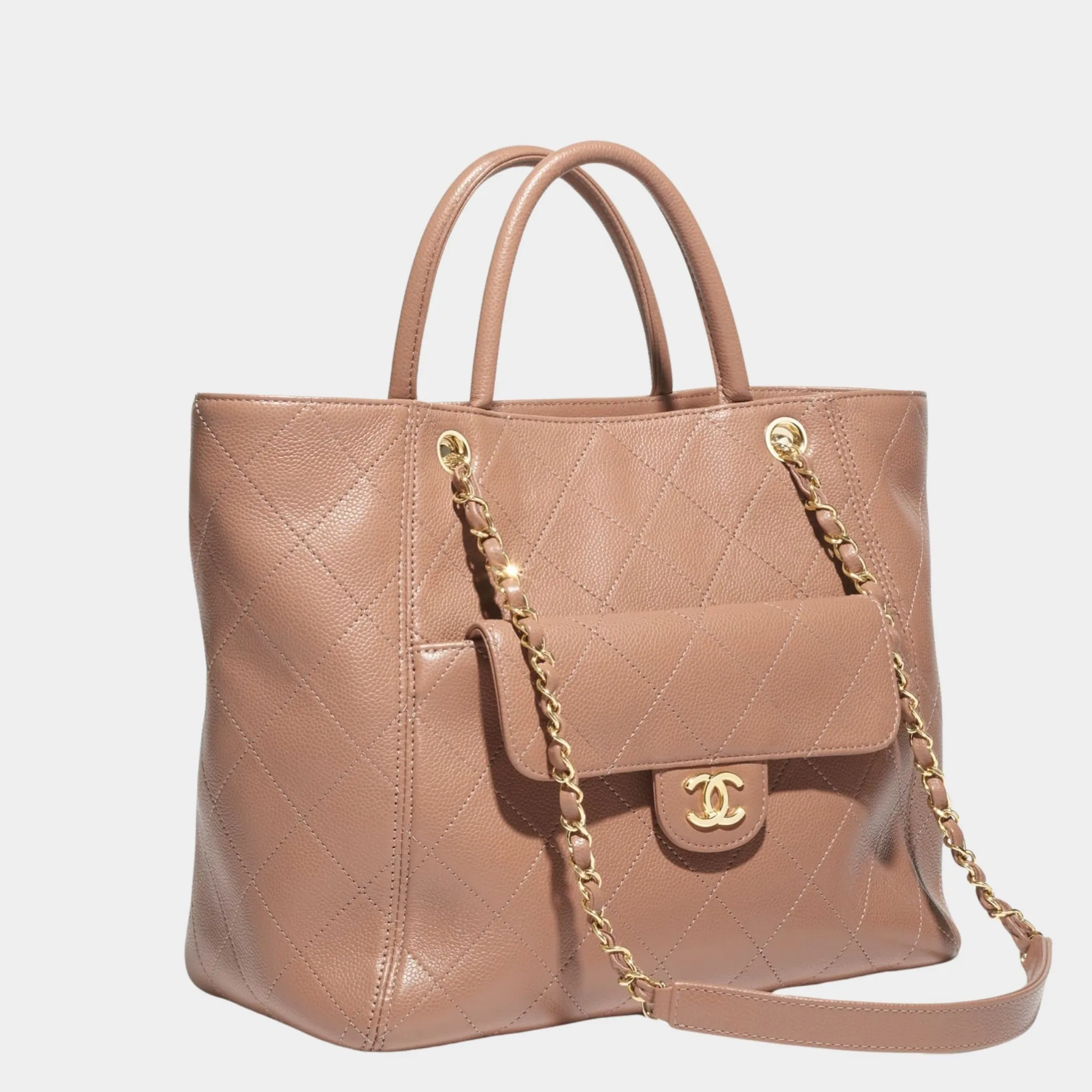 Shopping Bag Grained Calfskin & Gold Tone Metal Brown - Image 3