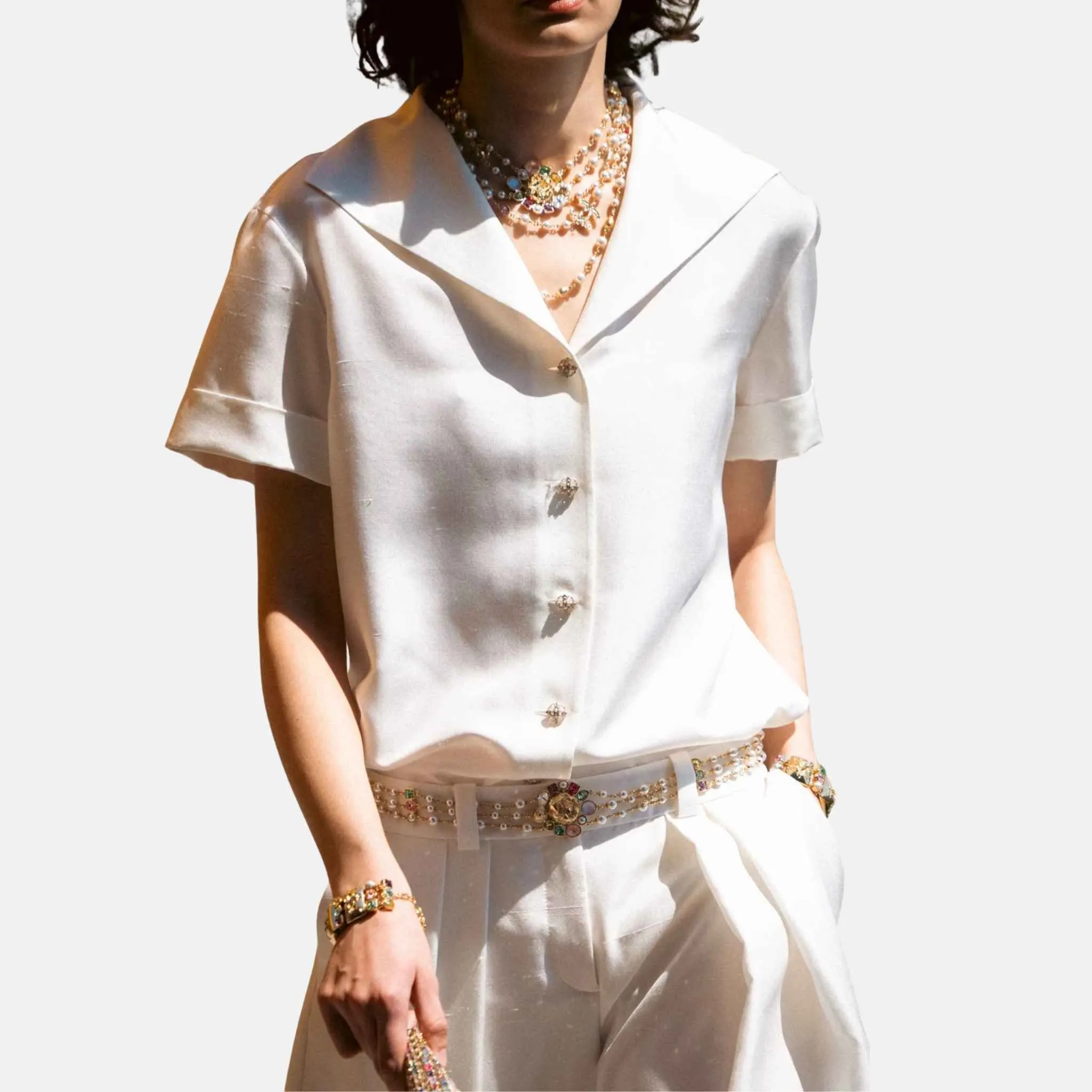 Short Sleeved Shirt in Silk Ivory