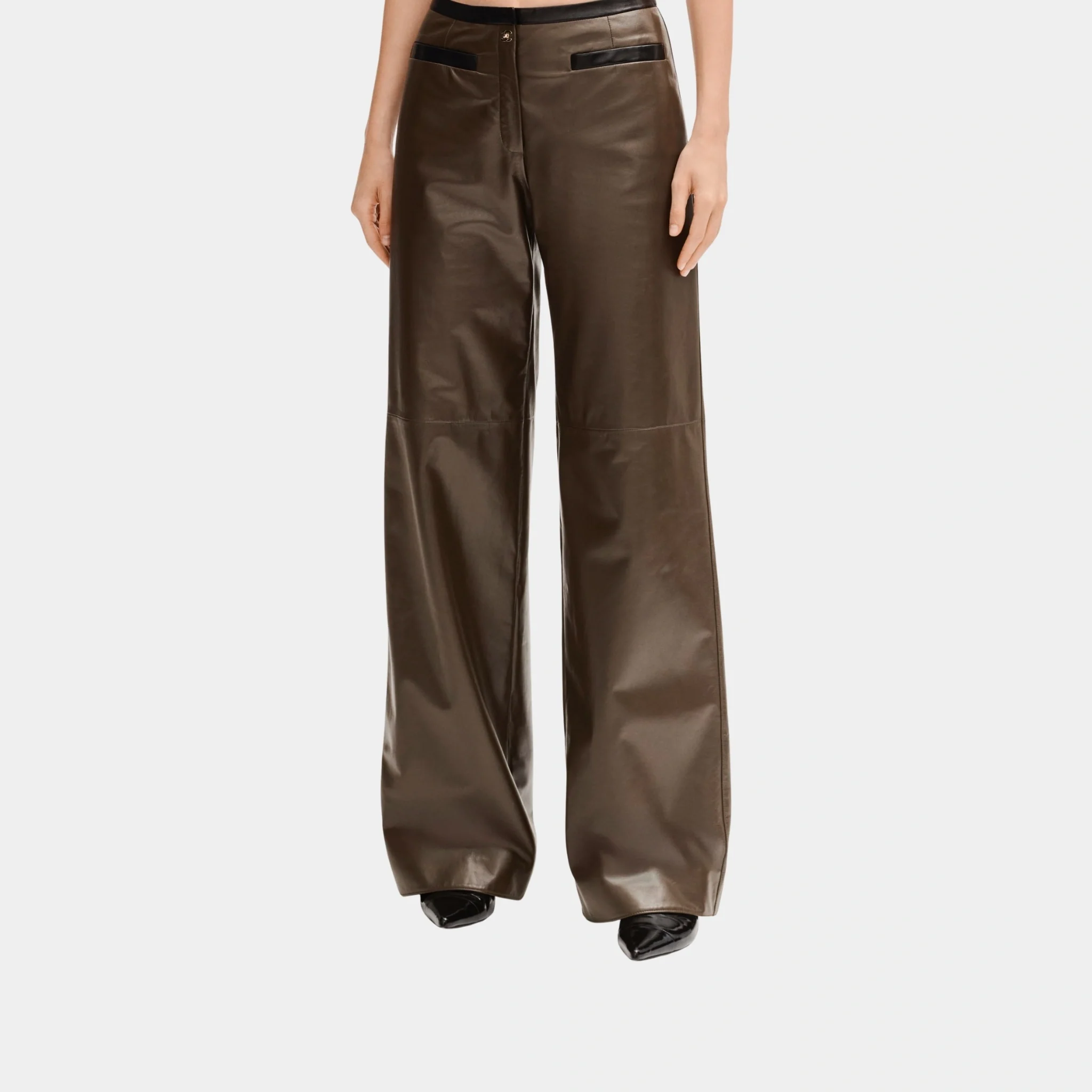 Trousers in Khaki and Black Lambskin