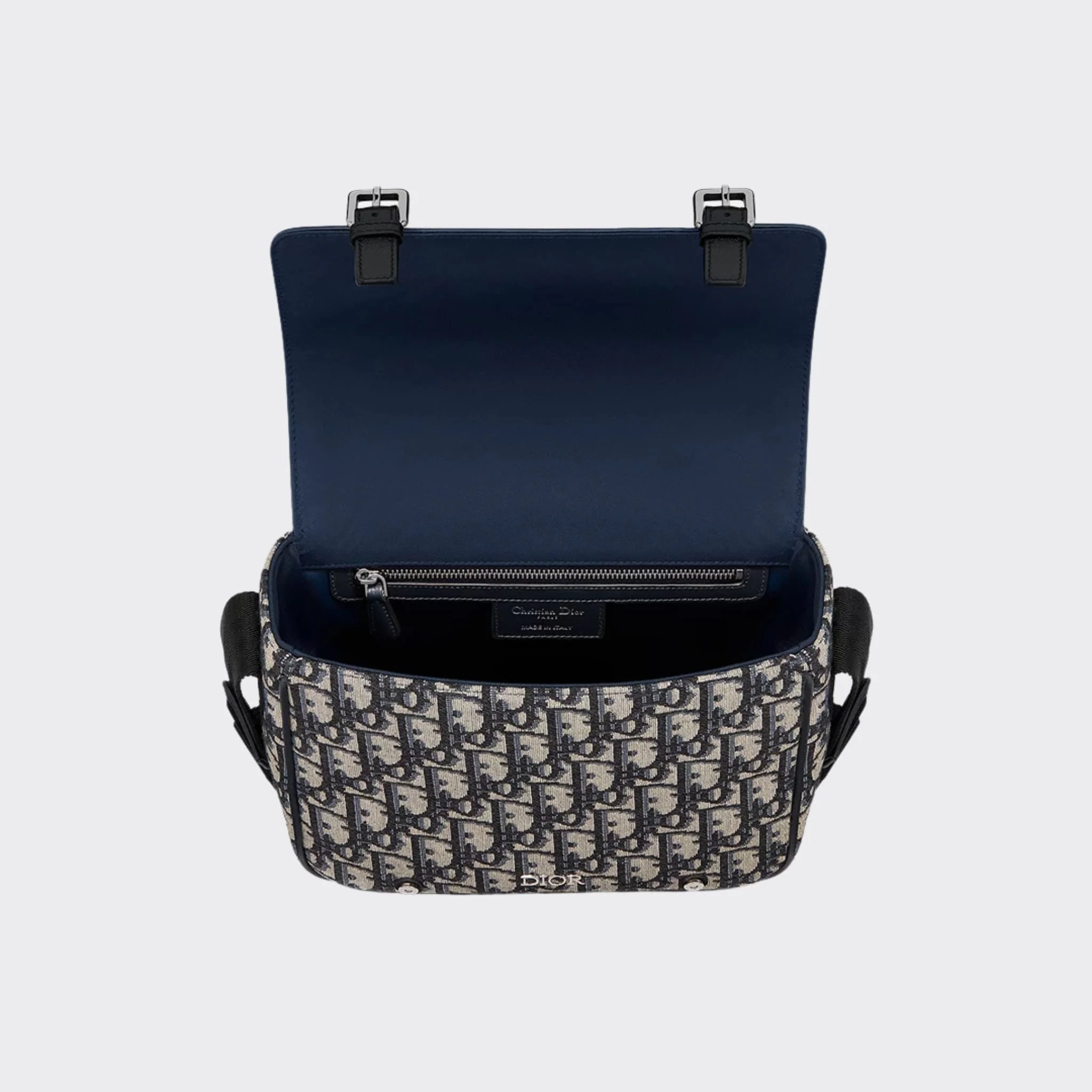 Kids Messenger Bag Blue Calfskin Beige Black Oblique Jacquard - Image 3