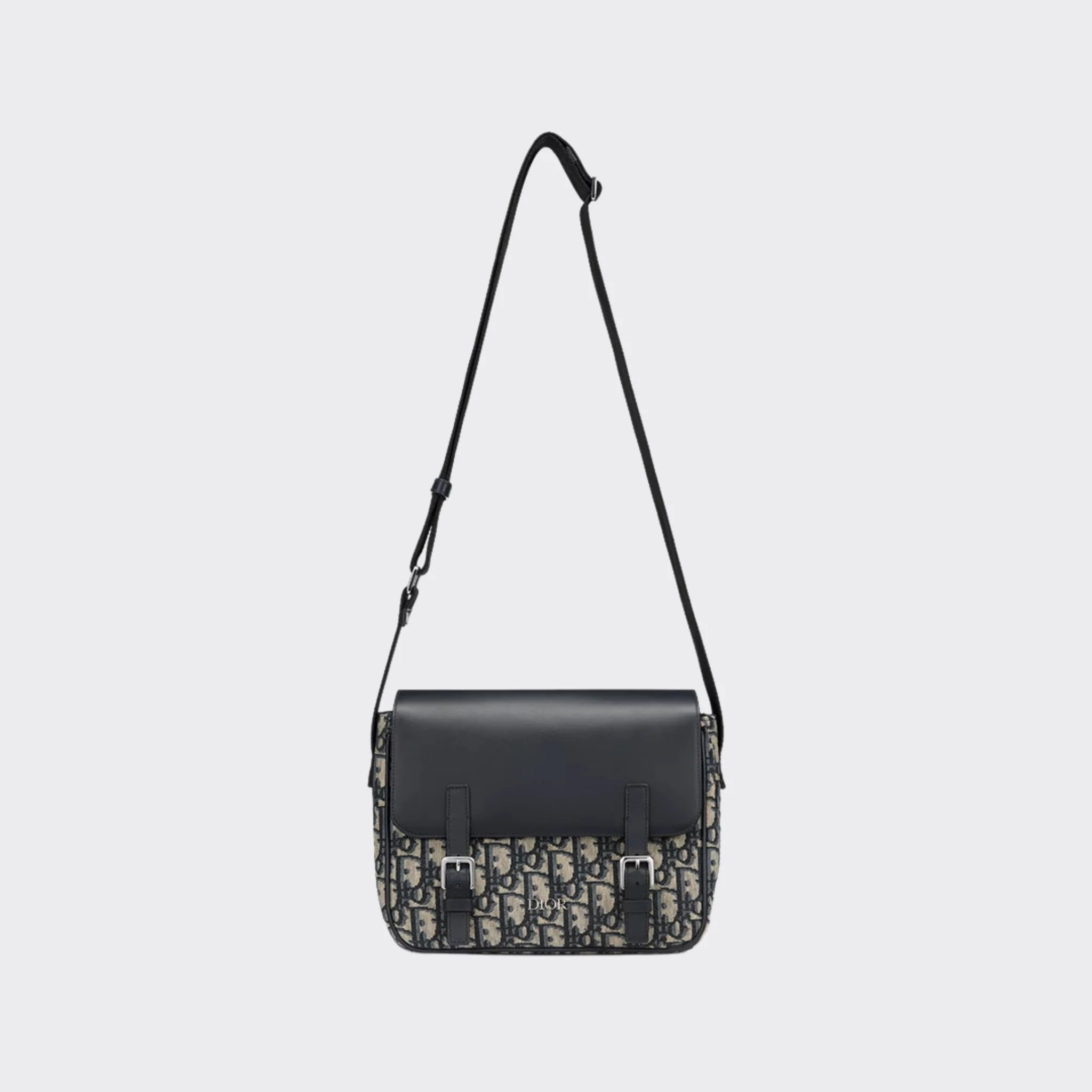 Kids Messenger Bag Blue Calfskin Beige Black Oblique Jacquard - Image 4