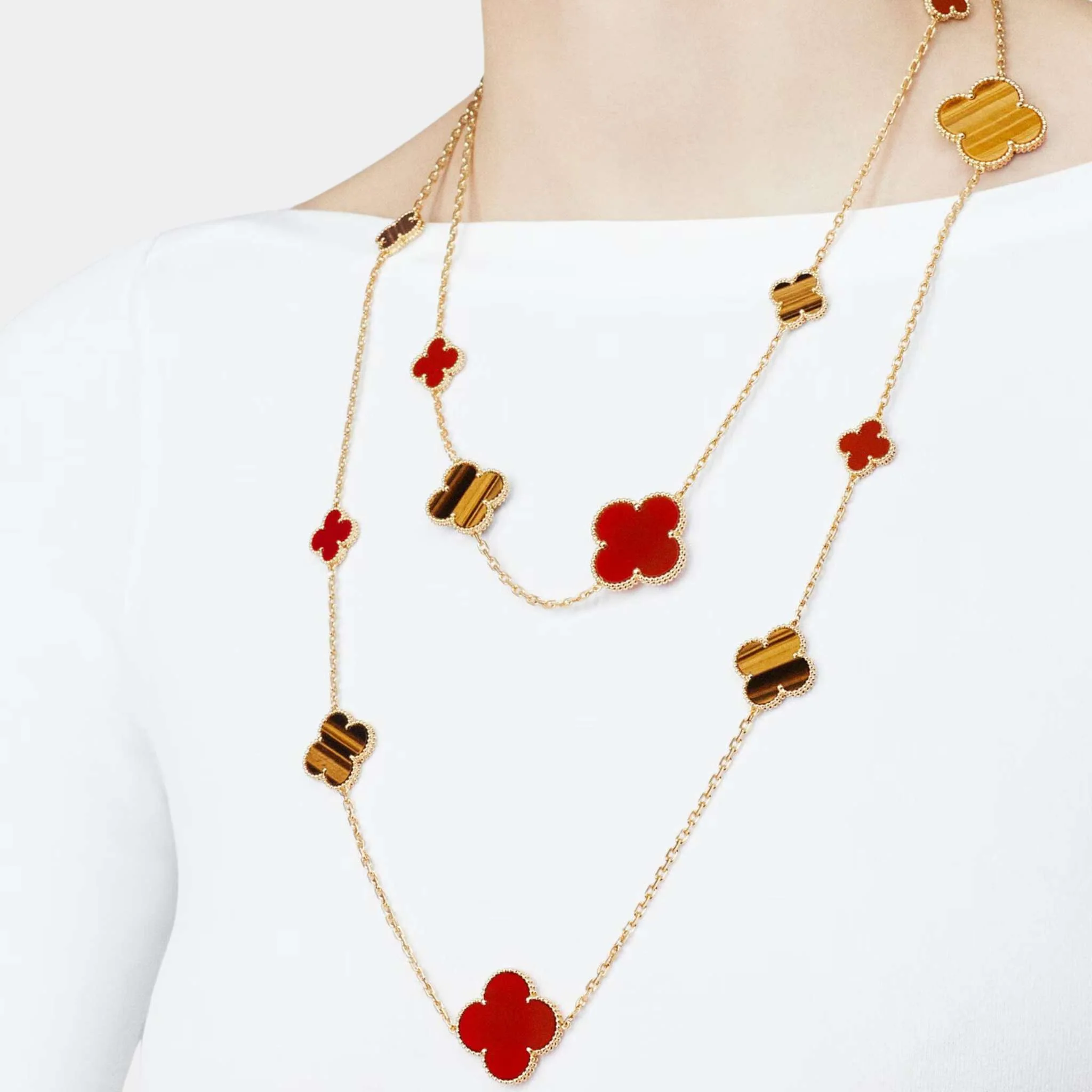 Magic Alhambra Long Necklace 16 Motifs in Yellow Gold - Image 2