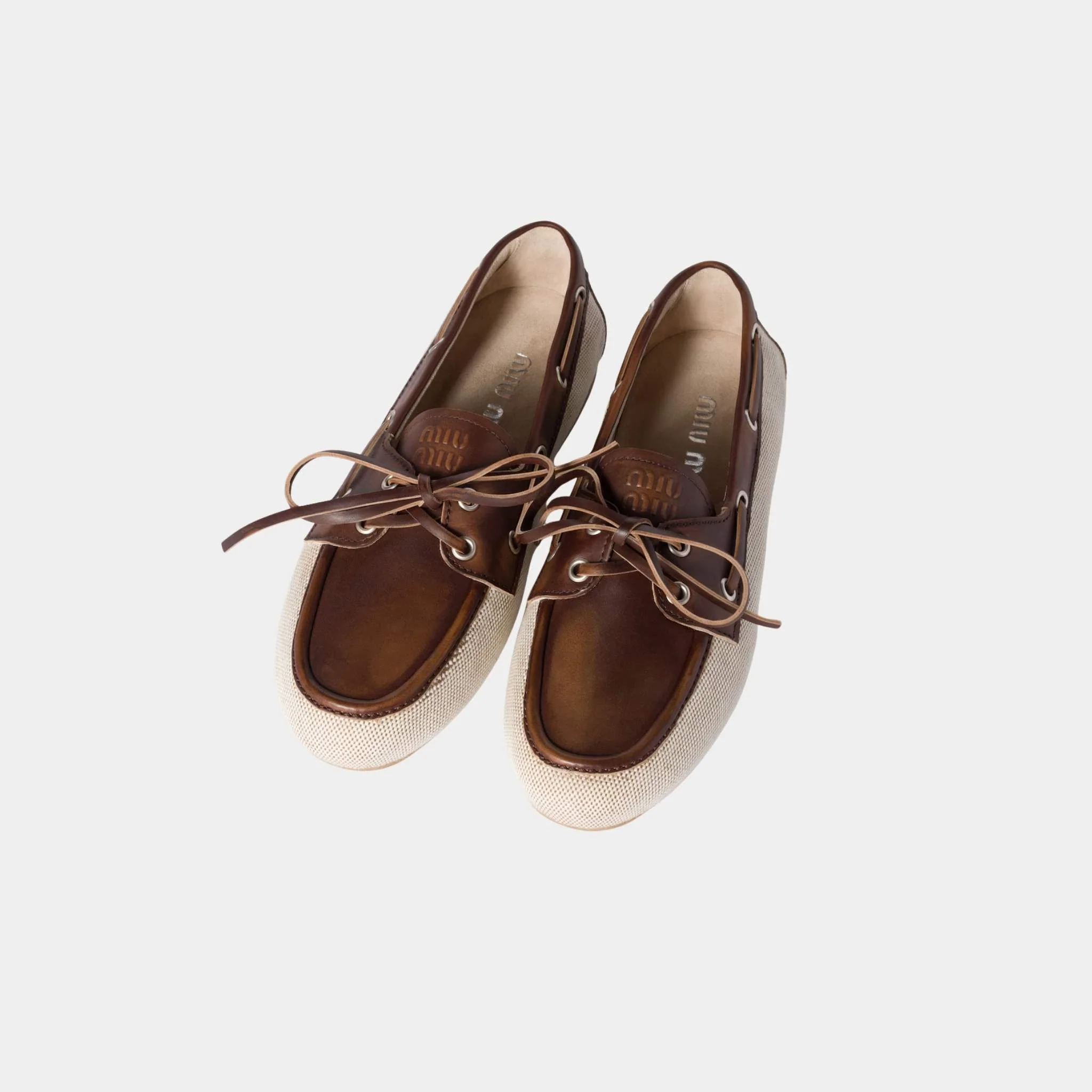 Canvas and Bleached Leather Boat Shoes - Image 3