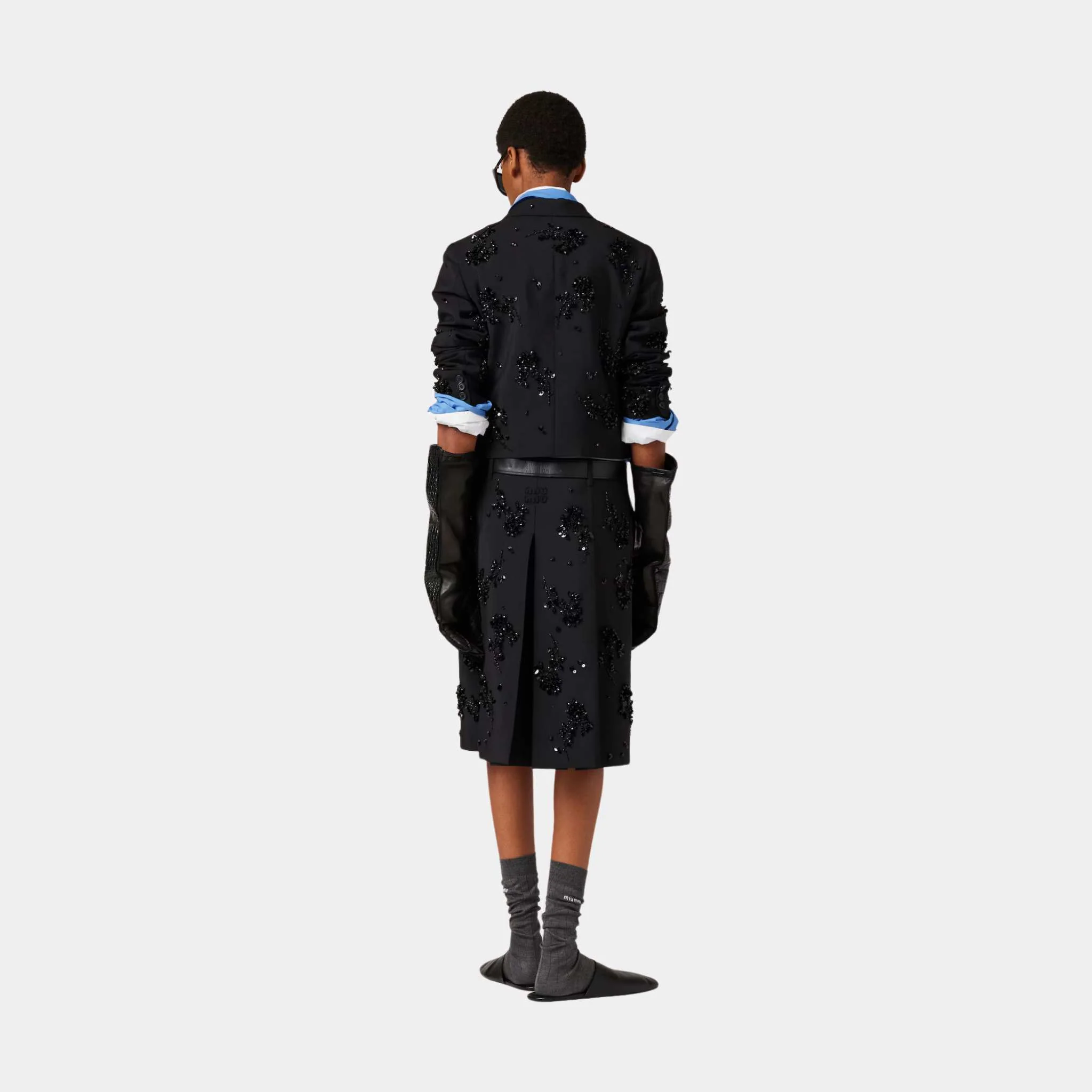 Embroidered Single Breasted Kid Mohair Jacket Black - Image 2