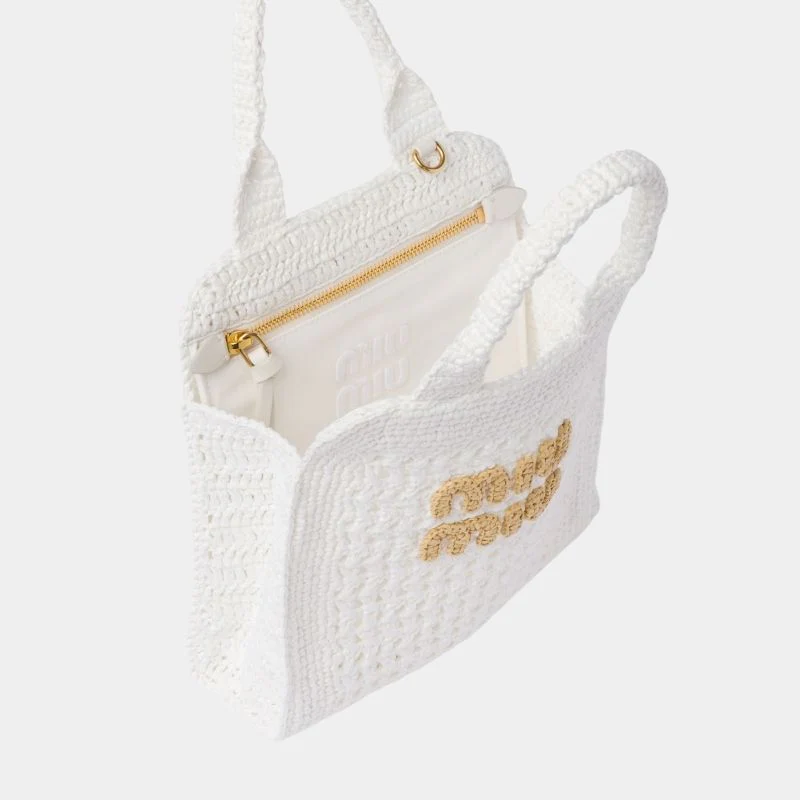 Raffia-Effect Crochet Fabric Tote Bag - Image 8