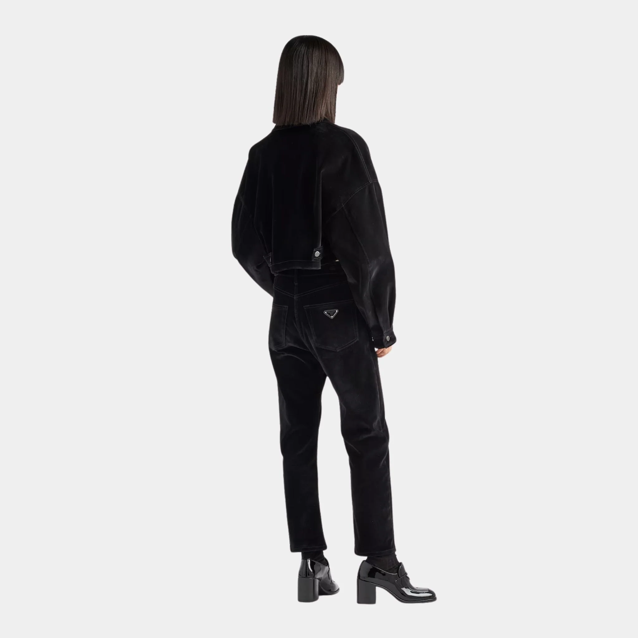 Black Velvet Boxy Denim Blouson Jacket - Image 3