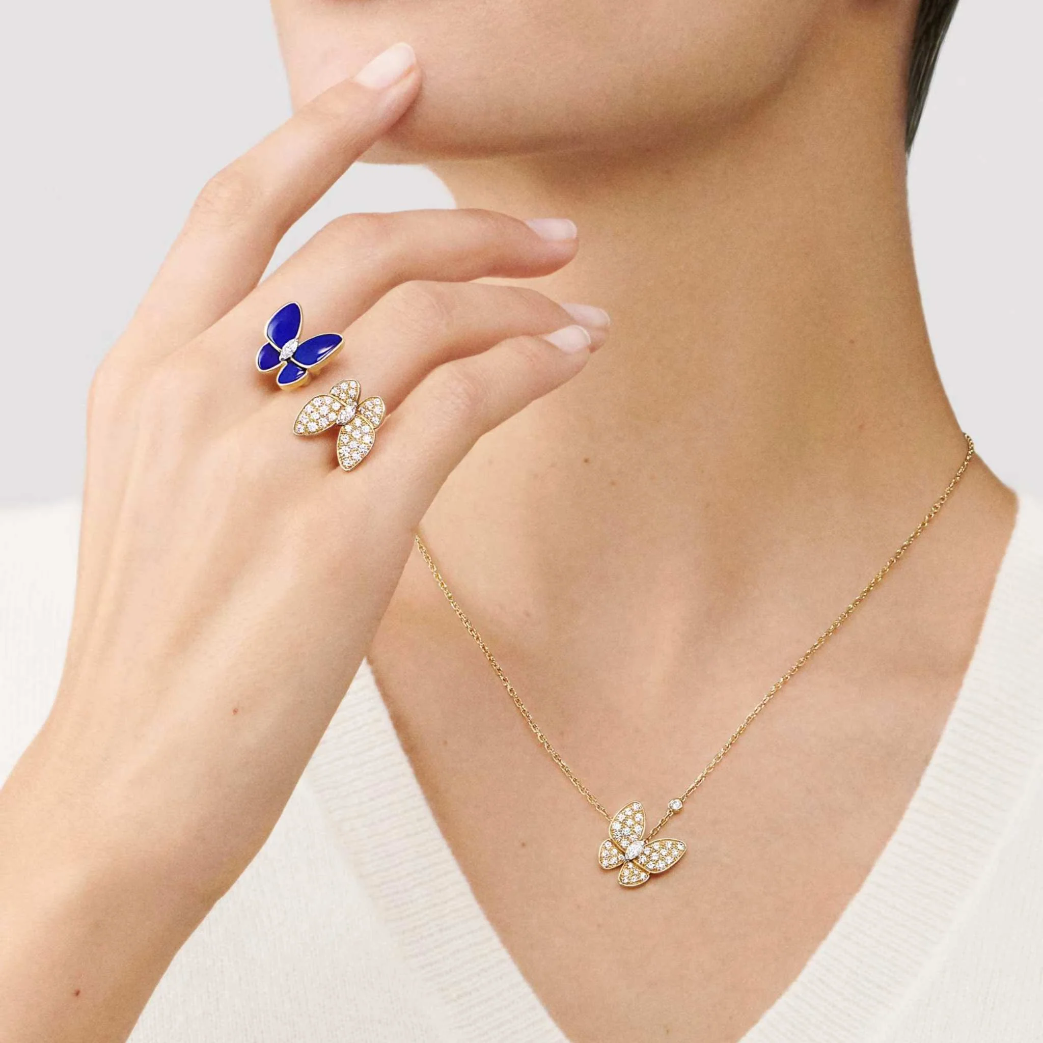 Two Butterfly Ring in Yellow Gold Diamond & Lapis Lazuli - Image 2
